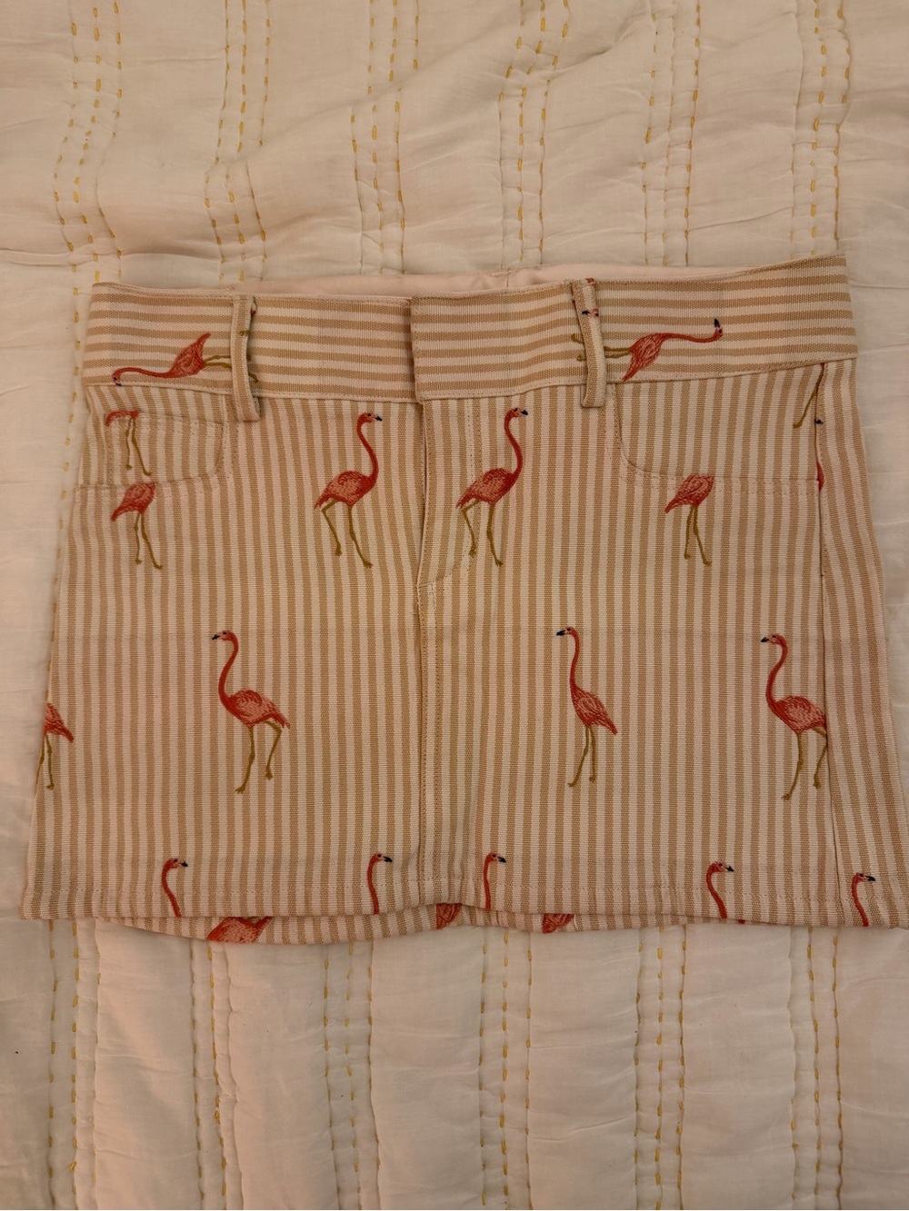 Alice + Olivia Pink & Beige Striped Flamingo Skirt